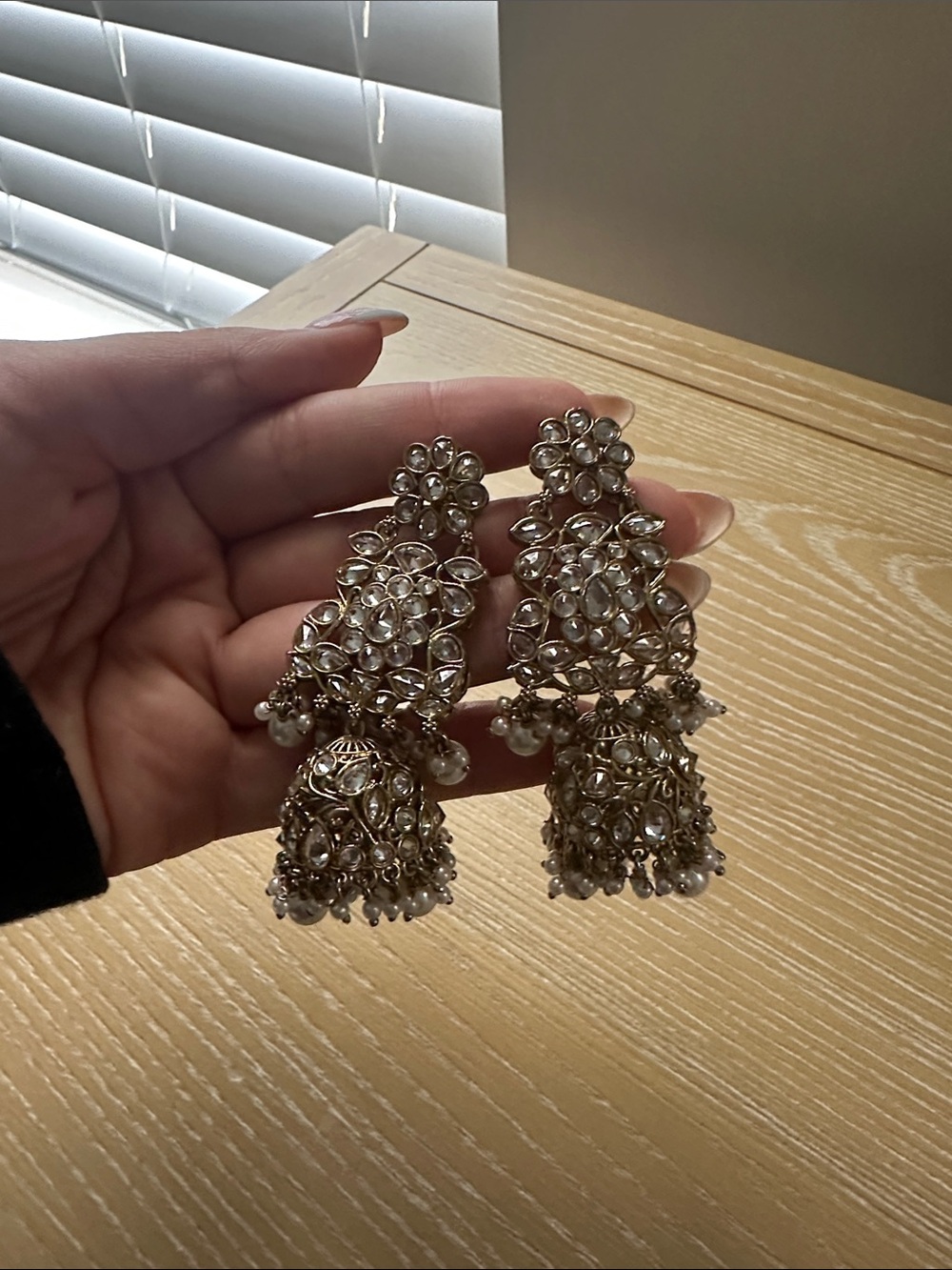 Silver-Tone Pearl Jhumka Earrings - Ornate Women’s Drop Earrings
